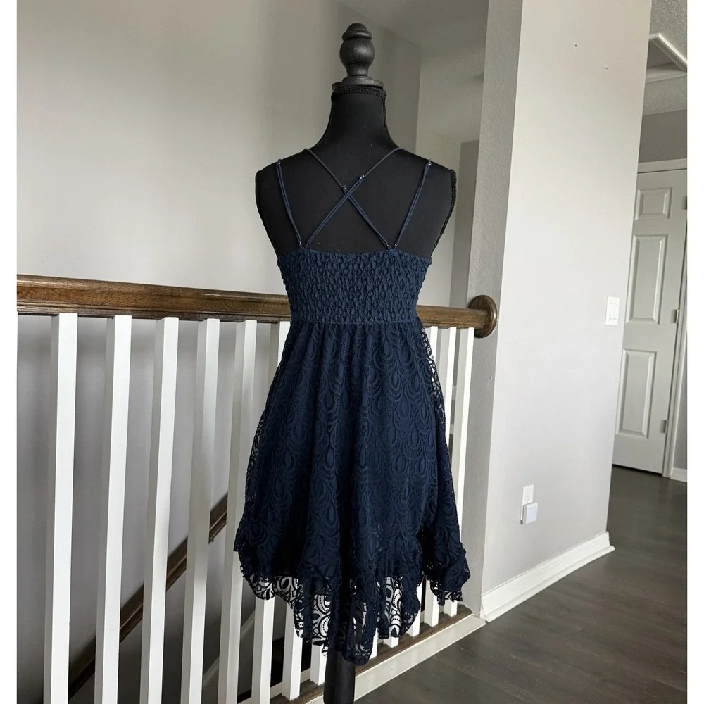 Free People One Adella Blue Slip Dress Size XS Ruffle Lace Coquette Romantic